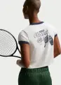 Футболка для тенісу жіноча Nike COURT HERITAGE RACQUET CLUB кремово-темно-синя IH5059-133