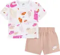 Комплект літній дитячий Nike SPORTSWEAR ALLOVER PRINT FRENCH TERRY біло-світло-коричнево-рожевий 36N043-N0K