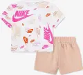 Комплект літній дитячий Nike SPORTSWEAR ALLOVER PRINT FRENCH TERRY біло-світло-коричнево-рожевий 36N043-N0K