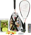 Набір для швидкісного бадмінтону Speedminton SET S900 (2 ракетки, 5 воланів, 4 палички, що світяться, вітрозахисне кільце, набір для корта, чохол) біло-чорно-оранжевий 400093