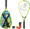Набор для скоростного бадминтона детский Speedminton SET JUNIOR (2 ракетки, 2 волана, 2 светящиеся палочки, чехол) желто-зелено-бирюзовый 400045