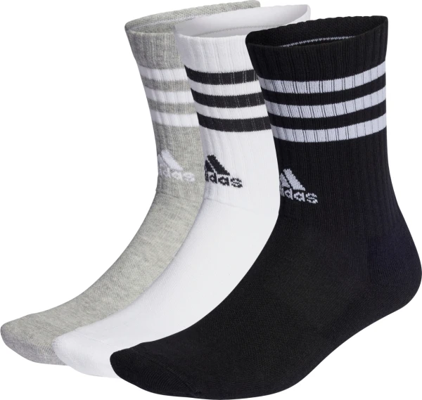Шкарпетки Adidas 3-STRIPES CUSHIONED CREW 3P білі, сірі, чорні (3 пари) IC1323