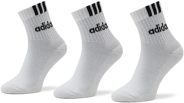 Носки Adidas 3-STRIPES LINEAR HALF-CREW CUSHIONED 3P белые (3 пары) HT3437