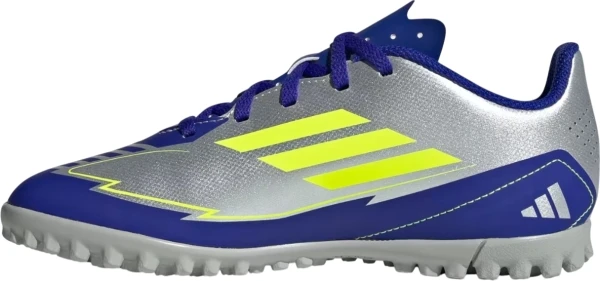 Сороконожки (шиповки) детские Adidas F50 CLUB MESSI TF JUNIOR серебряно-темно-сине-лимонные IH0923