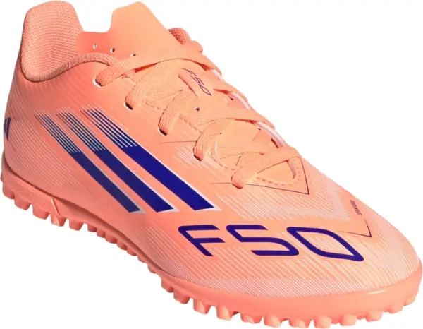 Сороконожки (шиповки) детские Adidas F50 CLUB TF персиково-синие JI0040