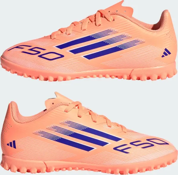 Сороконожки (шиповки) детские Adidas F50 CLUB TF персиково-синие JI0040