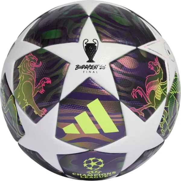 Футбольний м'яч Adidas UEFA CHAMPIONS LEAGUE FINAL LEAGUE BOX 26 BUDAPEST біло-фіолетово-лаймовий Розмір 4 JX9101