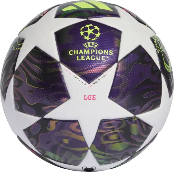 Футбольний м'яч Adidas UEFA CHAMPIONS LEAGUE FINAL LEAGUE BOX 26 BUDAPEST біло-фіолетово-лаймовий Розмір 4 JX9101
