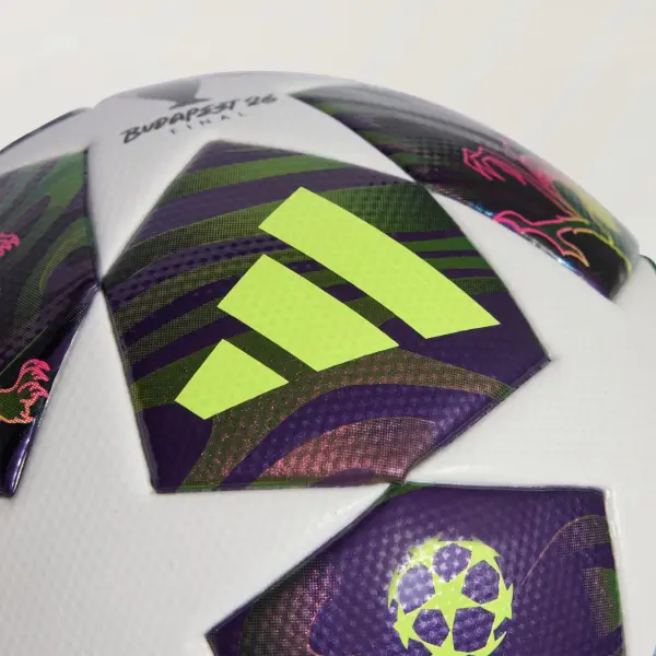 Футбольний м'яч Adidas UEFA CHAMPIONS LEAGUE FINAL LEAGUE BOX 26 BUDAPEST біло-фіолетово-лаймовий Розмір 4 JX9101