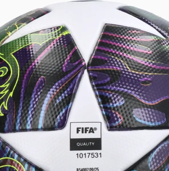 Футбольний м'яч Adidas UEFA CHAMPIONS LEAGUE FINAL LEAGUE BOX 26 BUDAPEST біло-фіолетово-лаймовий Розмір 4 JX9101