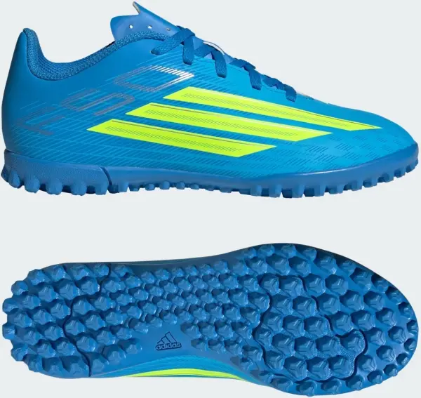 Сороконожки (шиповки) детские Adidas F50 CLUB TF сине-лимонные JS1491