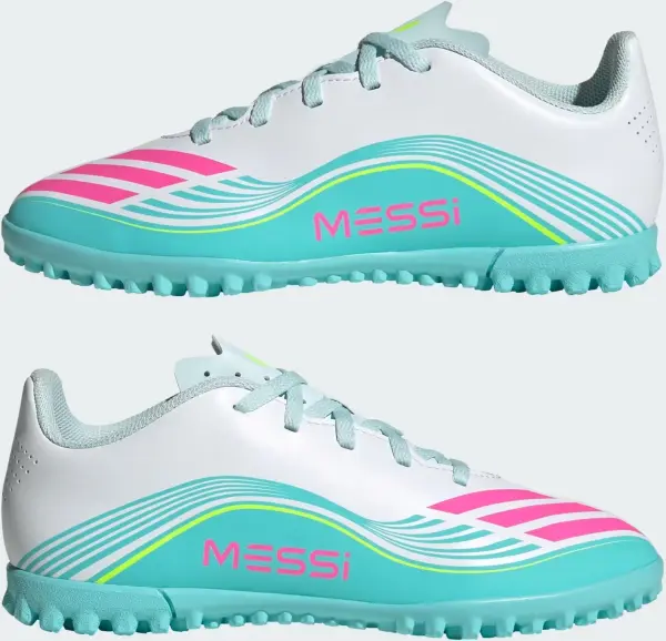 Сороконіжки (шиповки) дитячі Adidas F50 MESSI CLUB TF біло-бірюзово-рожеві JQ0949