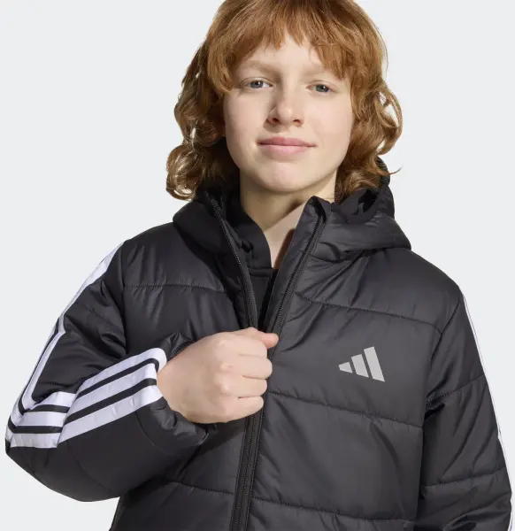 Куртка утепленная детская Adidas ESSENTIALS 3-STRIPES PADDED KIDS черно-белая JL7402