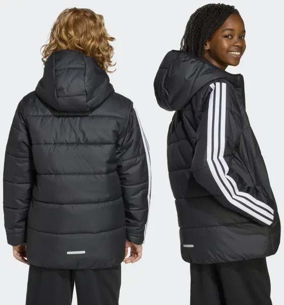 Куртка утепленная детская Adidas ESSENTIALS 3-STRIPES PADDED KIDS черно-белая JL7402