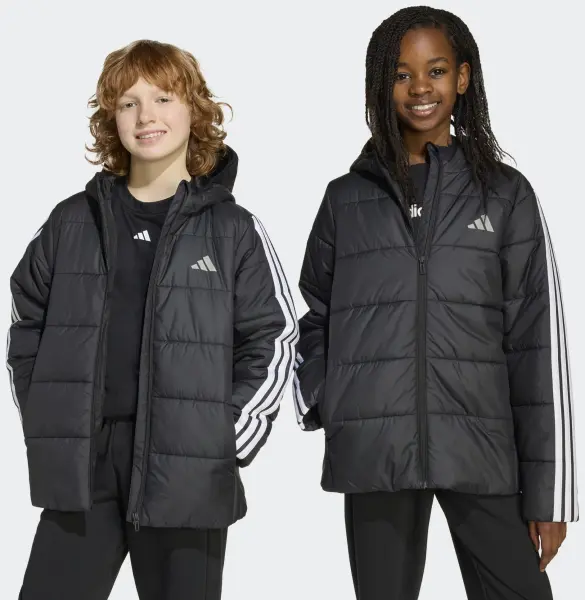 Куртка утепленная детская Adidas ESSENTIALS 3-STRIPES PADDED KIDS черно-белая JL7402
