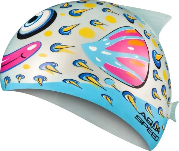Шапочка для плавания детская Aqua Speed ZOO FISH серо-голубо-розово-желтая 115-02-fish