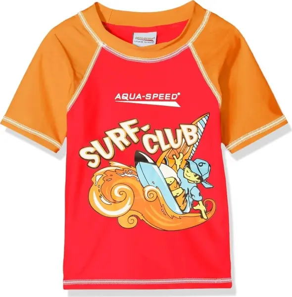 Футболка для плавання дитяча Aqua Speed ​​SURF-CLUB T-SHIRT червоно-жовтогаряча 383-31
