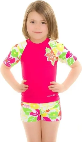 Футболка для плавання дитяча Aqua Speed ​​T-SHIRT FLOWER рожево-біла 374