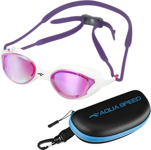 Очки для плавания с чехлом Aqua Speed VORTEX MIRROR+CASE бело-розово-фиолетовые 230-59