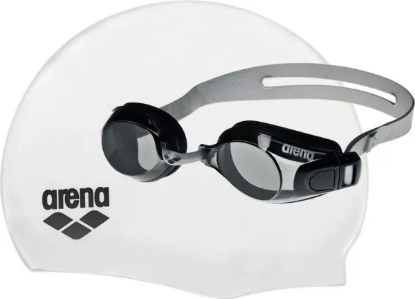 Набір для плавання (окуляри та шапочка) Arena POOL SET біло-чорно-сірий 92422-055