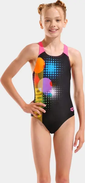 Купальник слитный детский Arena DOTS SWIMSUIT SWIM PRO BACK черно-розово-желтый 010745-559
