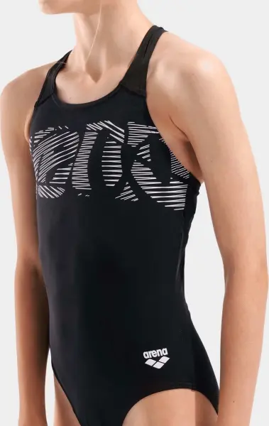 Купальник злитий дитячий Arena GRAPHIC SWIMSUIT V BACK чорно-білий 006680-501
