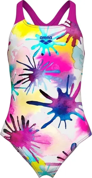 Купальник злитий дитячий Arena SPRAYING SWIMSUIT SWIM PRO BACK біло-рожево-блакитно-жовтий 010720-815