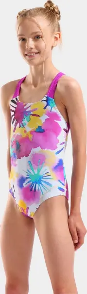 Купальник злитий дитячий Arena SPRAYING SWIMSUIT SWIM PRO BACK біло-рожево-блакитно-жовтий 010720-815