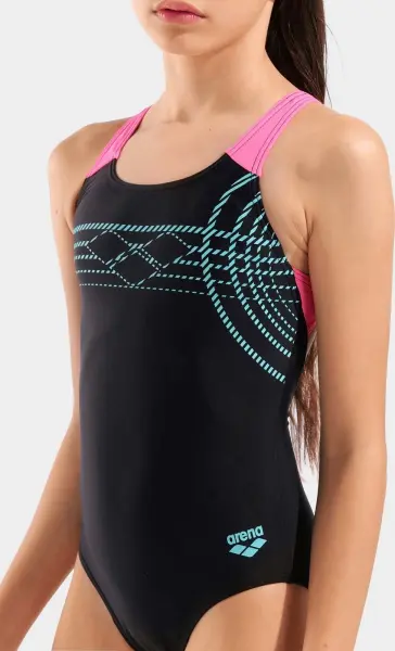 Купальник злитий дитячий Arena SUNRISE SWIMSUIT SWIM PRO BACK чорно-рожево-бірюзовий 010762-590
