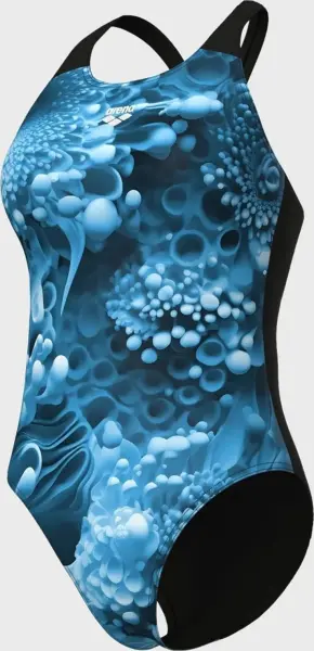 Купальник слитный женский Arena BLUE FLOWERS SWIMSUIT V BACK сине-черный 009027-850