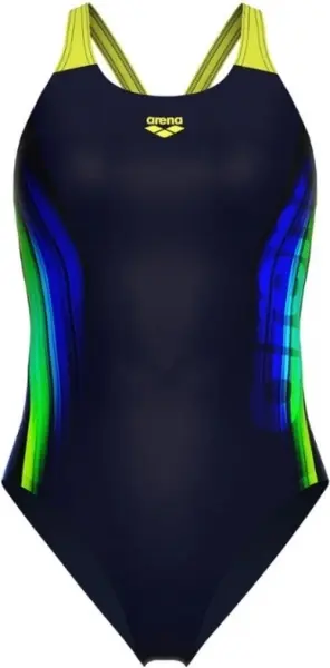 Купальник злитий жіночий Arena BREATH SWIMSUIT V BACK LB темно-синьо-жовто-зелено-синій 008330-760