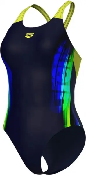 Купальник злитий жіночий Arena BREATH SWIMSUIT V BACK LB темно-синьо-жовто-зелено-синій 008330-760