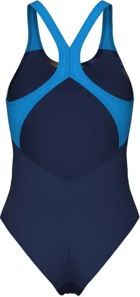 Купальник злитий жіночий Arena DREAMHLINE SWIMSUIT V BACK темно-синьо-блакитно-жовтий 008328-760