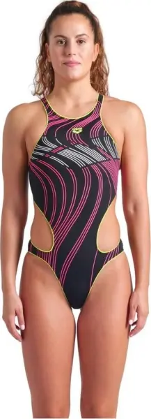 Купальник злитий жіночий Arena ONE STREAM SWIMSUIT чорно-рожево-жовтий 008953-560