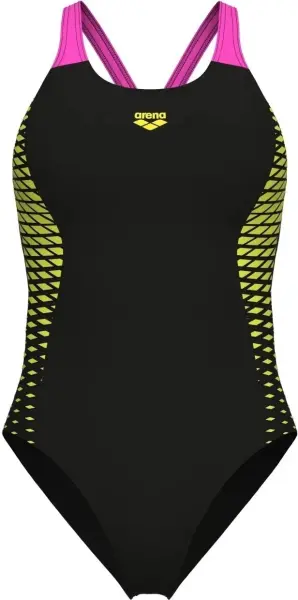 Купальник злитий жіночий Arena OPENINGS SWIMSUIT V BACK LB чорно-рожево-жовтий 008063-590