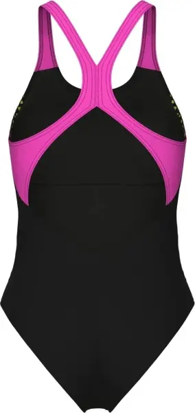Купальник злитий жіночий Arena OPENINGS SWIMSUIT V BACK LB чорно-рожево-жовтий 008063-590
