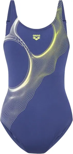 Купальник слитный женский Arena RIPPLES SWIMSUIT U BACK B темно-сине-желто-белый 009500-780