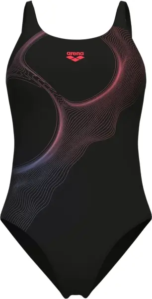 Купальник злитий жіночий Arena RIPPLES SWIMSUIT U BACK B чорно-червоно-синій 009500-590