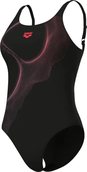 Купальник злитий жіночий Arena RIPPLES SWIMSUIT U BACK B чорно-червоно-синій 009500-590