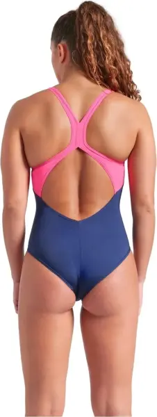 Купальник злитий жіночий Arena RIPPLES SWIMSUIT V BACK B темно-синьо-рожево-жовтий 009021-780
