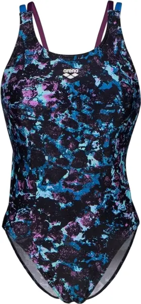 Купальник злитий жіночий Arena ROCKIN SWIMSUIT SWIM TECH чорно-синьо-фіолетовий 008159-889