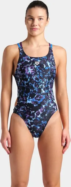 Купальник злитий жіночий Arena ROCKIN SWIMSUIT SWIM TECH чорно-синьо-фіолетовий 008159-889