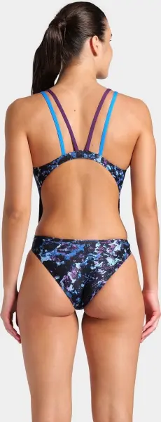 Купальник злитий жіночий Arena ROCKIN SWIMSUIT SWIM TECH чорно-синьо-фіолетовий 008159-889