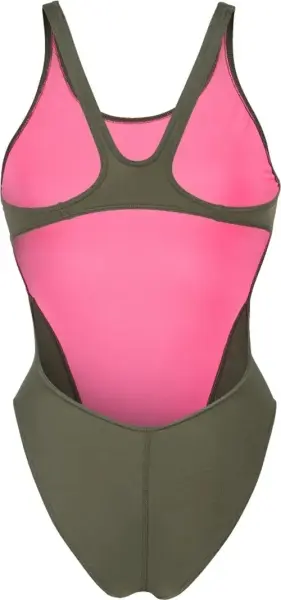 Купальник злитий жіночий Arena TEAM SWIMSUIT SWIM TECH SOLID темно-зелено-рожевий 004763-609