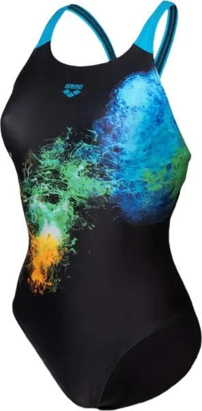 Купальник жіночий Arena VIBRANT SWIMSUIT SWIM PRO BACK чорно-блакитно-оранжево-зелений 008936-580