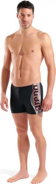 Плавки-боксеры Arena BASIC SWIM SHORT черно-бело-коралловые 010276-500
