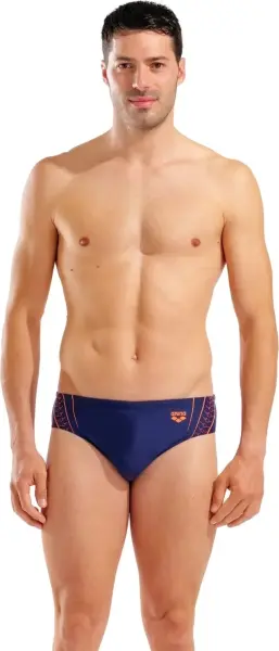 Плавки-брифи Arena DOUBLE GRAPHIC SWIM BRIEFS темно-синьо-жовтогарячі 010951-705