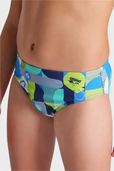 Плавки-брифы детские Arena WALLPAPER SWIM BRIEFS голубо-темно-сине-лаймовые 009096-750