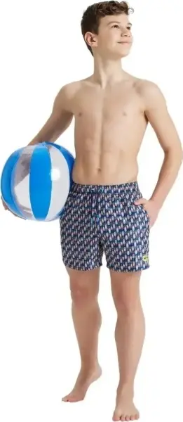 Шорти пляжні дитячі Arena BOYS BEACH BOXER ALLOVER темно-синьо-жовто-рожеві 005252-550
