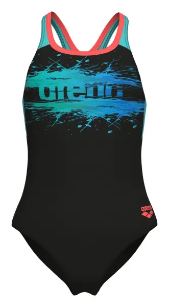 Купальник слитный детский Arena PAINT SWIMSUIT SWIM PRO BACK черно-бирюзовый 011751-580